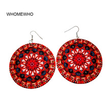 Whomewho brinco vintage redondo de madeira, flor de girassol vermelho áfrica, boêmio, madeira, africano, hip-hop, étnico, joias para orelha 2024 - compre barato