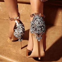 Zapatos de tacón alto para mujer, calzado Sexy con decoración de diamantes de imitación, Puntera abierta, fiesta, Verano 2024 - compra barato