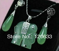 Антикварные необычные зеленые драгоценные камни резные слон Фортуна ожерелье/кулон наборы ожерелья-ювелирные изделия для женщин 2024 - купить недорого