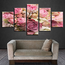 Imágenes modernas con impresión HD, lienzo en módulos de decoración de pintura, arte de pared de salón, flor rosa blanca y bonita, 5 piezas 2024 - compra barato