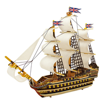 Quebra-cabeça de madeira 3d montado hms divertido para decoração de casa, modelo de haste de barco militar, brinquedo 2024 - compre barato