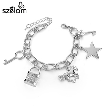 Szelam Fashion Star Horse Pendant Women Bracelet 2019 Silver Plated Lock Key Charm Bracelet Pulseras Bijoux Sbr160106 2024 - buy cheap