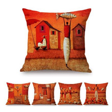 Африканская абстрактная картина маслом Декоративная диванная подушка оранжевая африканская галерея художественная картина хлопчатобумажная льняная наволочка 2024 - купить недорого