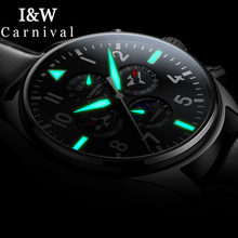 I&W Pilot Automatic Watch Men Carnival Moon Phase Mechanical Watches Waterproof Mens Clock Sport Wristwatch horloges mannen saat 2024 - buy cheap