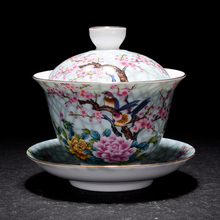 Jingdezhen de té de cerámica sopera cubierta abierta pintado a mano Flores y Bol de pájaros Kung Fu chino Gaiwan taza de té Gran Tazón de té 2024 - compra barato