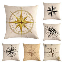 RUBYLOVE Nautical Compass Cotton Linen Cushions Cover Home Chair- Bed Chair Pillows Cover Pillowcase Cover 45x45cm 2024 - buy cheap