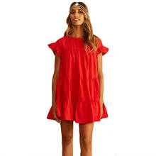 2018 summer Mini Dress women Bohemia casual solid sundress short sleeve O Neck Ruffles straight holiday short dress ladies Girls 2024 - buy cheap