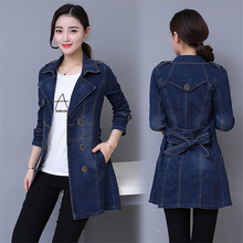 2020Long Denim Jacket Women's Double-breasted Denim Coat Whit Belt Ladies Autumn New Casual Slim Plus Size 3XL Windbreaker W944 2024 - buy cheap