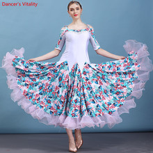 Vestido de baile de salón Blanco nuevo para mujer, traje estándar de competición de baile de Vals, trajes de baile de señora, Flamenco, baile moderno 2024 - compra barato