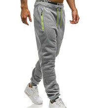 Calça de moletom masculina com bolsos e zíper, calça casual de cor sólida cinturão, roupa para corrida, moda de rua, 2020 2024 - compre barato