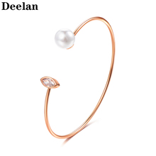 Deelan alta qualidade resistible manguito zircon pulseira pulseiras forma de olho abertura moda pérola pulseira para presente feminino jóias 2024 - compre barato