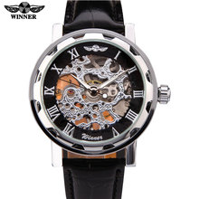 New Winner Hot mechanical Brand men hand wind Skeleton watches male Dress fashion clock style black gold blue color leather band 2024 - buy cheap
