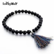 LongWay 6mm Natural Stone Beaded Bracelet, Elastic Rope Charm Tassel Bracelet Trendy Pulsera Mujer Woman Men Jewelry SBR160143 2024 - buy cheap