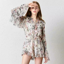 TEELYNN-monos beis con estampado floral para mujer, traje de fiesta Vintage de manga larga con volantes, estilo bohemio 2024 - compra barato