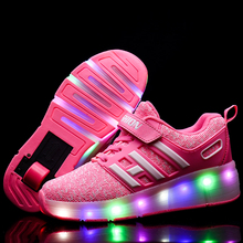 Детские светящиеся кроссовки, детская обувь для роликовых коньков, светодиодная обувь с подсветкой, для девочек и мальчиков, кроссовки с колесами для тенниса 2024 - купить недорого