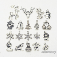 New mixed  57pcs Christmas Santa Claus snowflake deer charm Antique silve Tone  Pendant  DIY European Style Jewelry Making  Q013 2024 - buy cheap