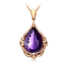 Colar feminino de ouro rosê, acessório de cristal roxo com pingente de gota 2024 - compre barato