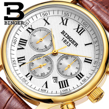 Authentic Switzerland BINGER Brand Men automatic mechanical self-wind sapphire gold watch waterproof leather strap table 2024 - buy cheap