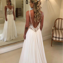 Bohemian Wedding Dress 2019 Sleeveless V-Neck Lace Open Back Unique Romantic Backless Boho Beach Bridal Gowns 2024 - buy cheap