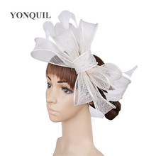 Vintage White Sinamay Fascinator Hat with Fancy Feather Bridal Wedding Hats Cocktail Hat Very Nice 21 Color Can be Chosen SYF280 2024 - buy cheap