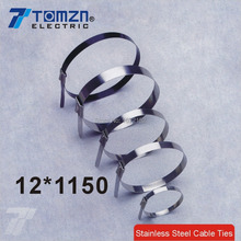 100 peças 12mm x 1150mm aço inoxidável ziplock laços de cabo de fecho envoltório de gravata 2024 - compre barato
