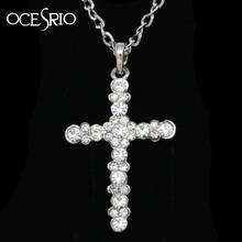 OCESRIO Simple Silver Color Cross Pendant Necklace Rhinestones Big Pendant Long Chain Necklaces for Women Jesus piece nke-m78 2024 - buy cheap