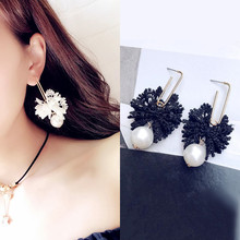 Hot Korean Weave Lace Bow Handmade Earrings For Women Sweet Big Simulated Pearl Earring Party Jewelry Bijoux Statement Brincos 2024 - buy cheap