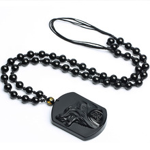 Preto obsidian escultura cabeça de lobo amuleto pingente livre colar pedra natural na moda sorte pingente moda jóias para homens 2024 - compre barato