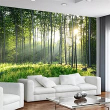 beibehang Wallpaper custom wallpaper mural fresh and beautiful beautiful forest tree morning fog mural TV background wall 2024 - buy cheap