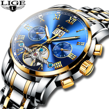 LIGE Mens Business Mechanical Watches Men's Brand Luxury Waterproof Automatic Watch Men All Steel Date Week Tourbillon Clock+Box 2024 - buy cheap