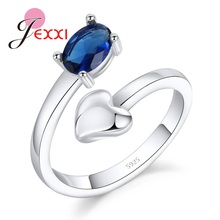 Trendy Blue CZ 925 Sterling Silver Wedding Engagement Heart Rings For Women Female Round Crystal Love Rings Bague Gifts 2024 - buy cheap