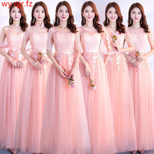 JYX88#Lace up Red long bridesmaid dresses pink grey spring summer 2019 Sisters group wedding party prom dress wholesale women 2024 - buy cheap