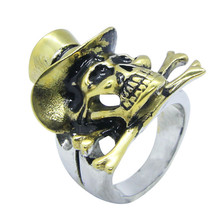 Soporte Dropship nuevo estilo Punk sombrero dorado anillo de calavera 316L joyería de acero inoxidable moda hombres chicos anillo de calavera mágica 2024 - compra barato