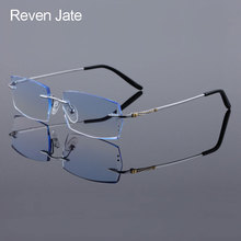 Reven jate óculos 8036 titânio puro sem aro aro masculino, armação de óculos masculino de corte de diamante moda 2024 - compre barato