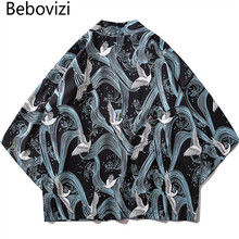 Мужская Уличная одежда Bebovizi, повседневное тонкое кимоно в японском стиле, с принтом журавлей, в стиле ретро, 2019 2024 - купить недорого