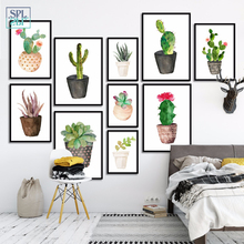 SPLSPL-set de pintura de Cactus para decoración del hogar, lienzo impreso de plantas de suculento verde de acuarela nórdica, sin marco 2024 - compra barato