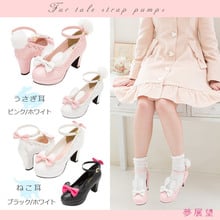 Japonês lolita coelho/orelhas de gato hairball sapatos bowknot princesa kawaii menina sapatos femininos cosplay lolita sapatos de salto alto estudante 2024 - compre barato