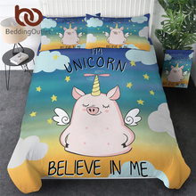 BeddingOutlet-Juego de cama de unicornio volador, funda de cama de dibujos animados, Textiles para el hogar, colcha de cerdo de cuerno, colcha de arcoíris 2024 - compra barato