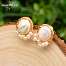 GLSEEVO Original Natural Baroque Flat Fresh Water Pearl  For Women Stud Earrings For Women Party Custom Fine Jewelry GE0646 2024 - buy cheap