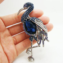 Vintage Blue Flamingo Silver Tone Brooch Pin Rhinestone Crystal Bird Pendant 2024 - buy cheap