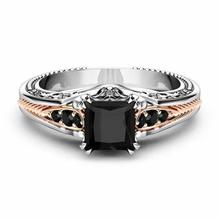 Zircon Inlaid With Hollow Flower Rose Gold Wedding Bride Rings for Women Black Rhinestone Engagement Ring for Female Jewelry 2024 - buy cheap