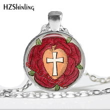 HZ--A364 Popular Rosicrucian rose pendant cross necklace glass dome necklace occult jewelry gift for women and him jewelry HZ1 2024 - buy cheap