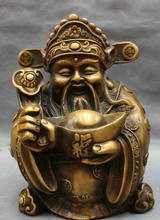 USPS to USA S1316 11" Chinese Bronze Folk Buddhism YuanBao RuYi Wealth Fu Coin Mammon God Statue 2024 - buy cheap