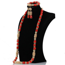 Dubái-conjunto de joyas con cuentas de Coral para mujer, joyería africana de 40 pulgadas, conjunto de collar a la moda, regalo para novias ABH595 2024 - compra barato