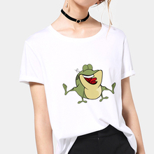 Camiseta con estampado de rana Kawaii para mujer, ropa hipster de manga corta, sección delgada blanca, Tops para mujer 2019 2024 - compra barato