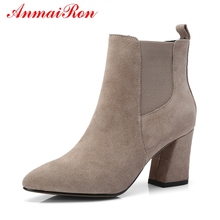 AnmaiRon  Women Pointed Toe Boots Square Heel  Ankle Boots for Women Zapatos De Mujer Boots  Big Size 34-43 LY113 2024 - buy cheap