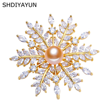 SHDIYAYUN 2019 New Pearl Brooch For Women Snowflake Brooches Pins Natural Freshwater Pearl Fine Jewelry Accessories Dropshipping 2024 - buy cheap