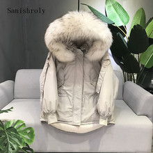 Sanishroly Winter Women Hooded Coat Casual Thicken White Duck Down Jacket Big Fur Collar Parka Female Short Outerwear Tops SE695 2024 - buy cheap