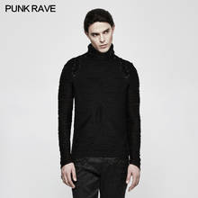 New Punk rave men's black street style fahison long sleeve Gothic Stereo Stripe Knitted T-shirt Top T485 2024 - buy cheap
