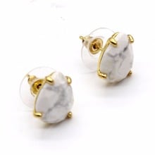 100-Unique 1 Pair Light Yellow Gold Color Water Drop White Turquoises Stone Stud Earrings Elegant Women's Earring 2024 - buy cheap